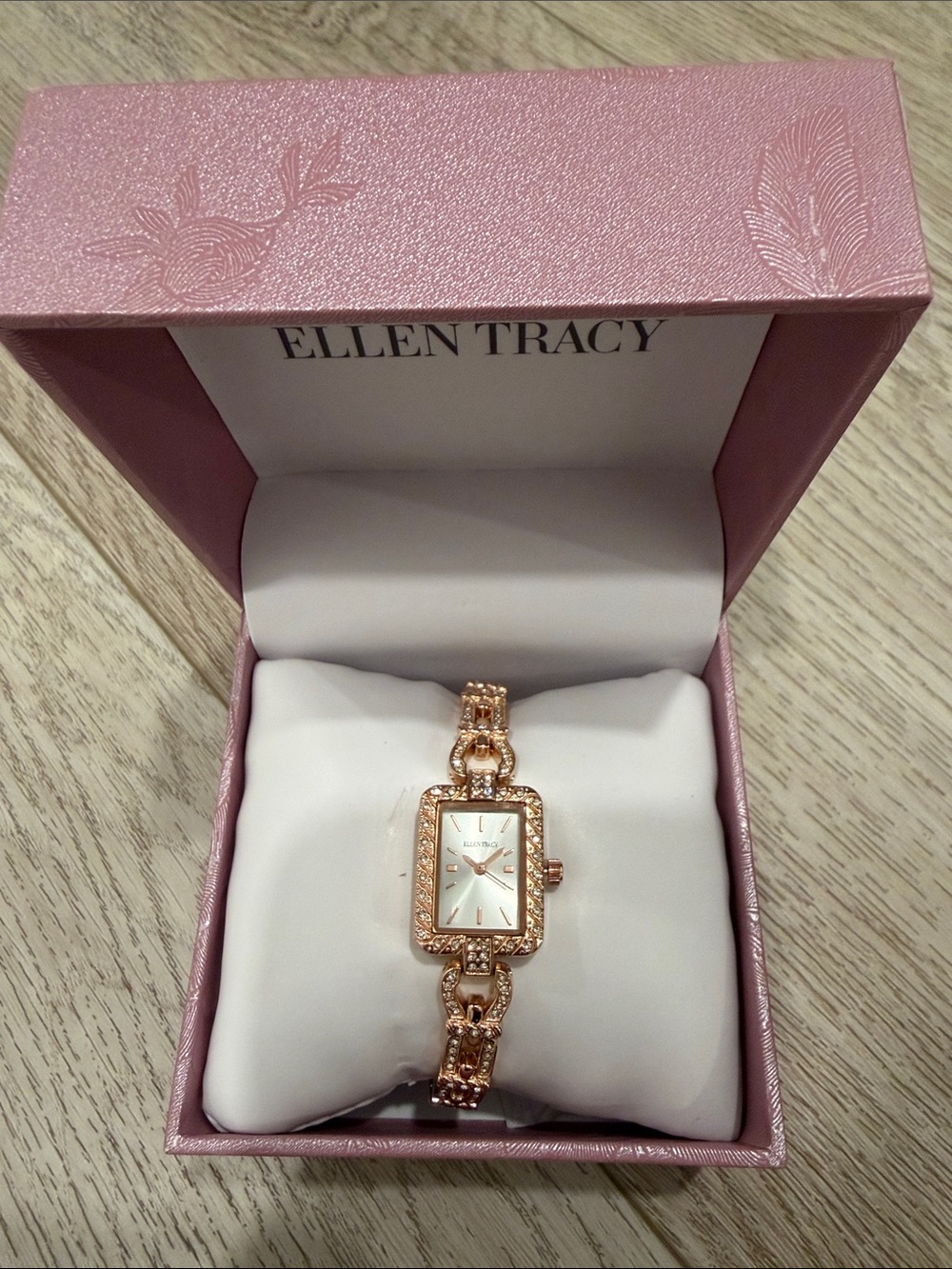 Ellen Tracy Rose Gold Crystal Accent Bracelet Watch